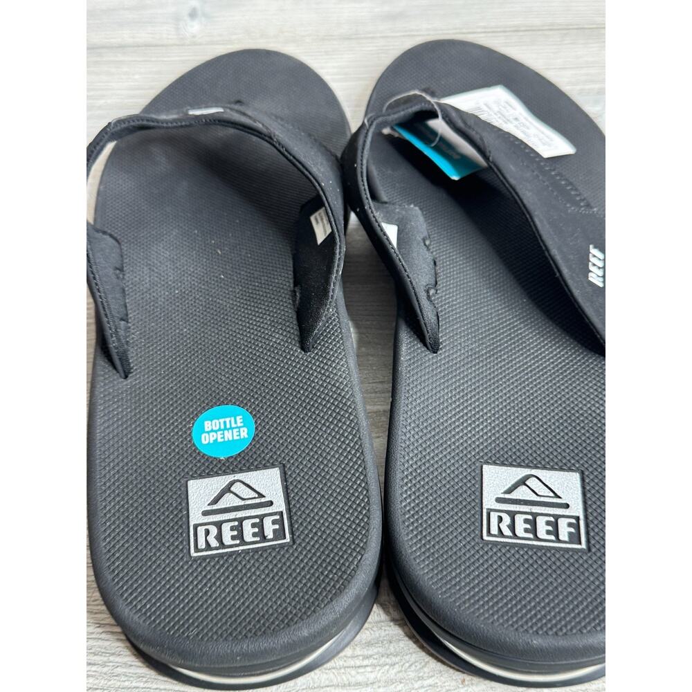 NWT Reef Fanning Flip Flops Bottle Opener Sandals Black/Silver Men's Size 16 - Picture 8 of 9
